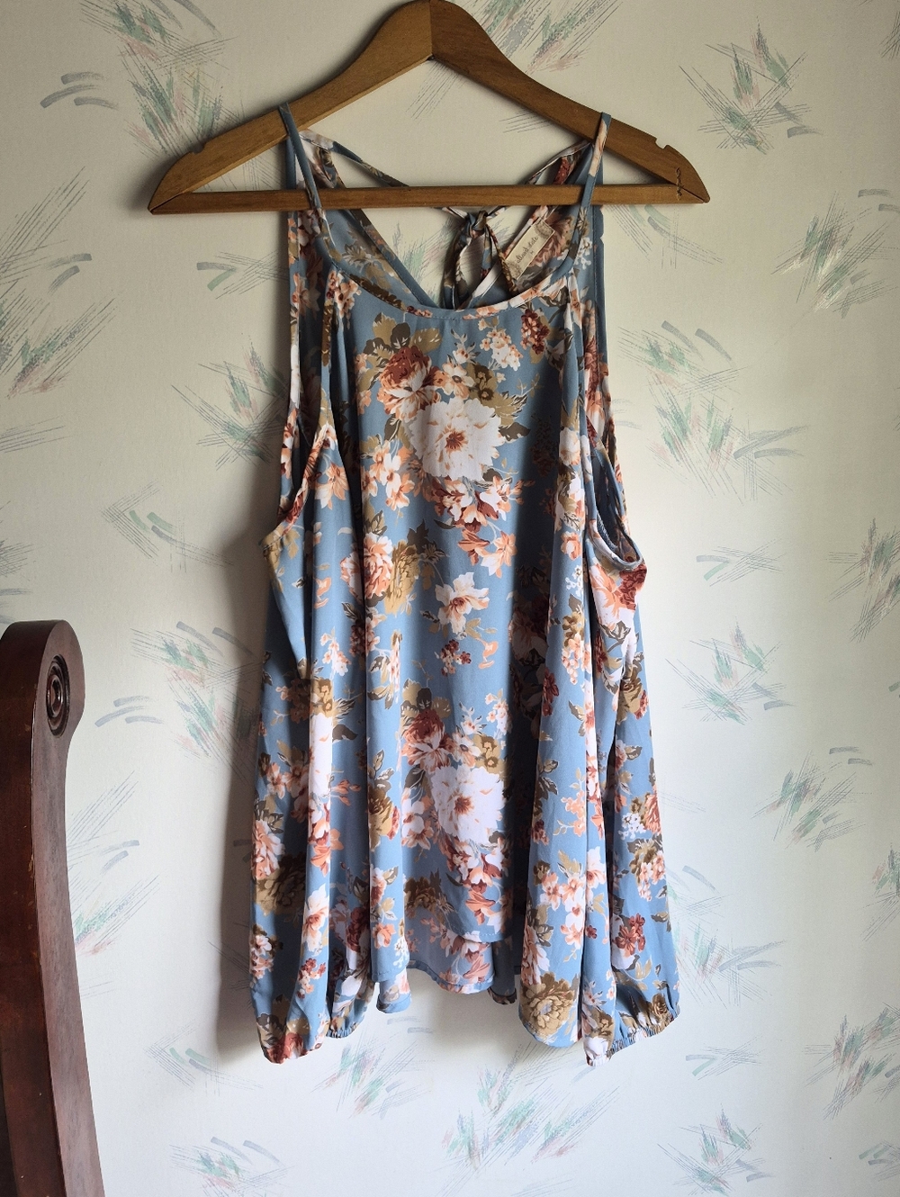 Altar'd State Blue Floral Cold Shoulder Top Long Sleeve Size Medium